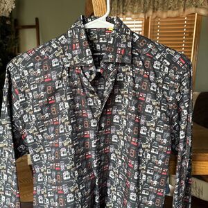Jared Lang Camera Photography Print Button Down  LS Black Shirt Men's Small